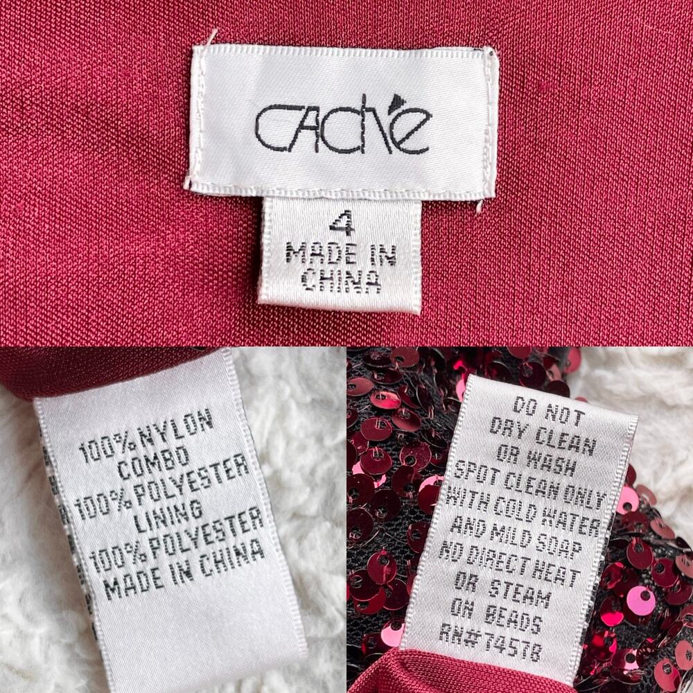 Cache ruby red sequin mini dress cowl neck cocktail evening tie belt formal prom - Picture 4 of 14